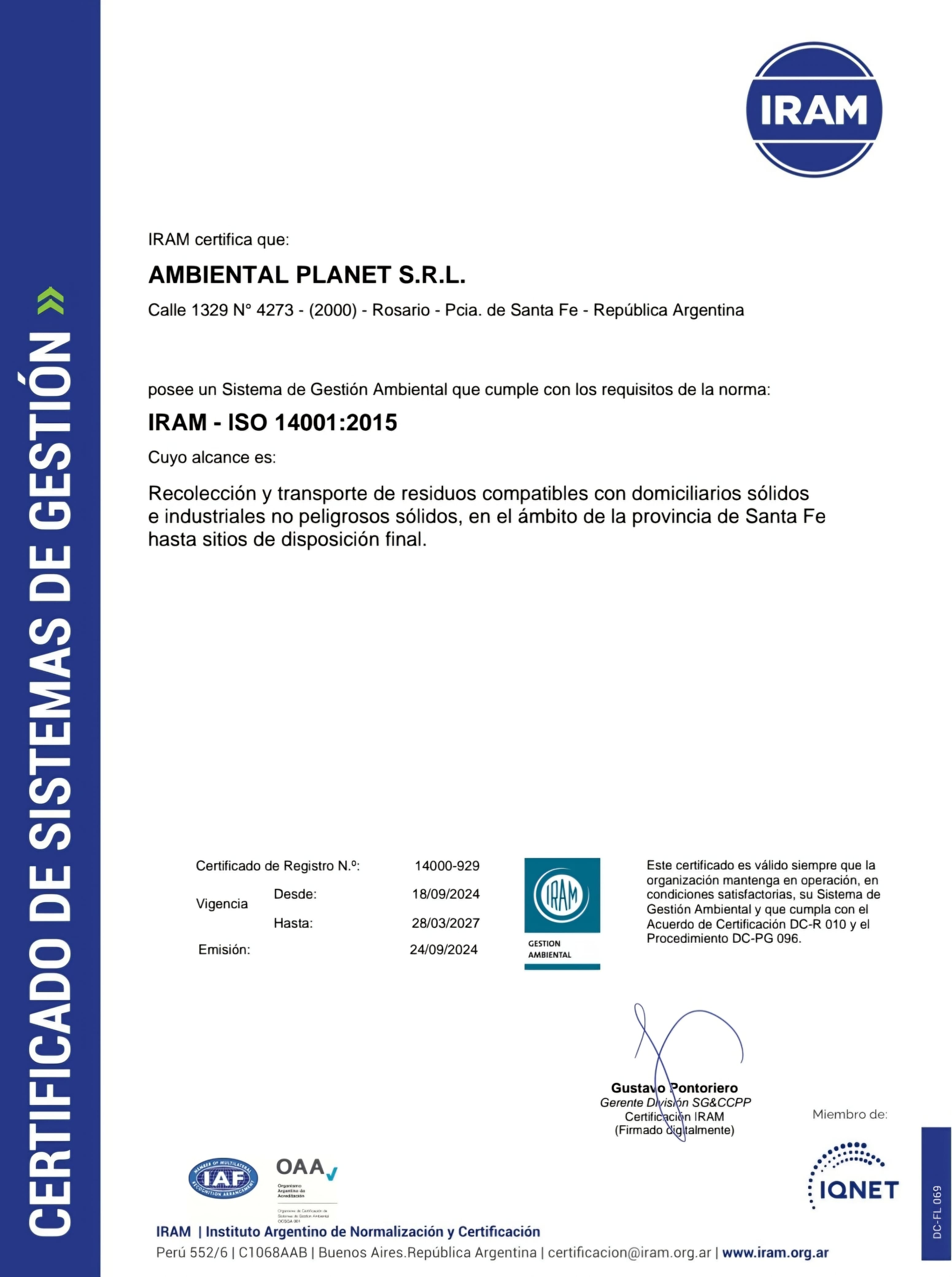 Certificación IRAM ISO 14001